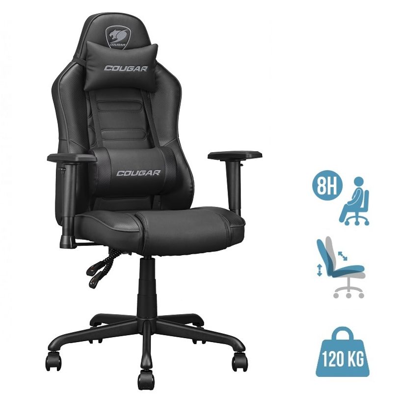 4710483775178-Fauteuil gamer FUSION S Black - accoudoirs réglables - appui-tête intégré - noir--0