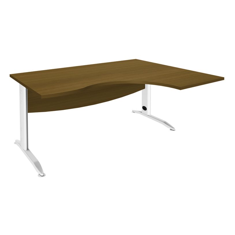 3253310285804-Bureau compact à droite IDRA - L180 cm - Pied blanc - plateau imitation noyer (Pieds de renfort obligat-P_405152433_1-0