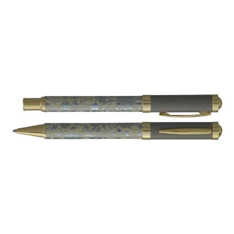 3219918262739-Enzo Varini Palazzo Maiolica - Parure de stylo à bille et stylo plume - fond beige motif -P_405157280_1-0