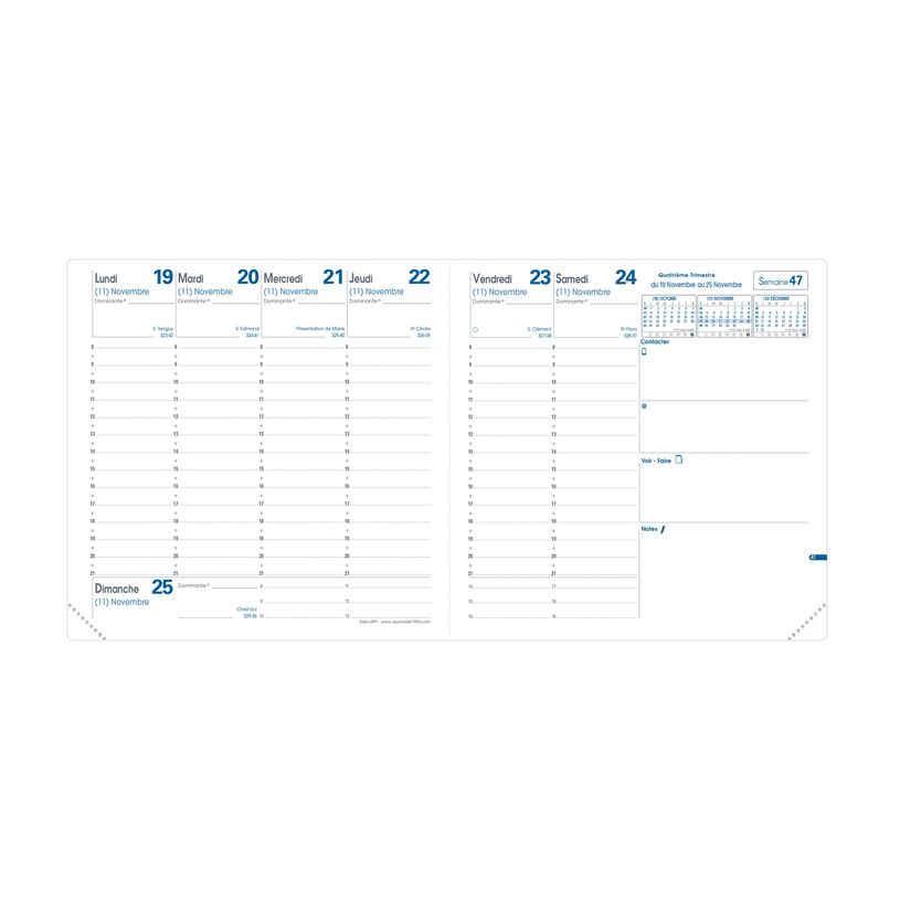 3371010510016-Quo Vadis - Agenda - 2025 - Exécutif - Semainier Planning - Français - Colette - Bleu - 13 mois de décembre à décembre - 16x16 cm - Papier Clairefontaine -P_405187248_6-3