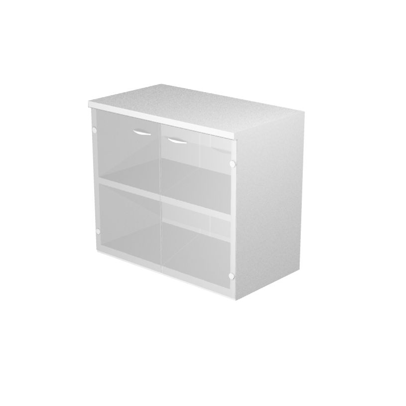 7331920008191-Bibliothèque basse Trend - L80xP44xH72 cm - 2 portes en verre dépoli - imitation chêne -P_405224145_1-0