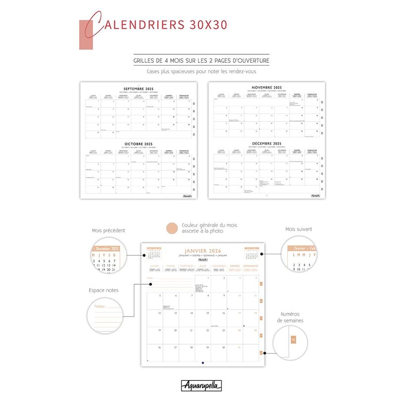 3494150173962-Calendriers 30x30cm 16 mois Aquarupella - G. Boissonnard - Femme vie liberté--1