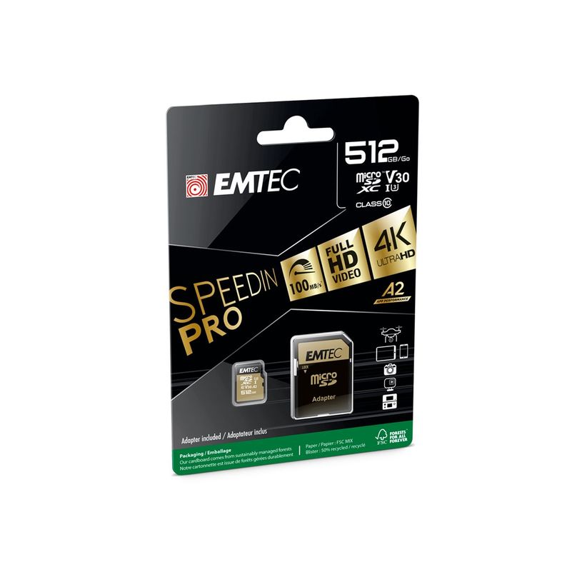 3126170173843-EMTEC SpeedIN' PRO - Carte mémoire flash (adaptateur SD inclus(e)) - 512 Go - A2 / Video Class V30 / UHS-I U3 / Cl-P_405245567_2-1