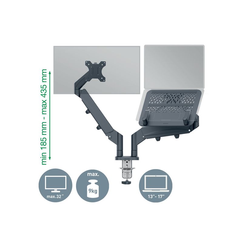 4002432134700-Leitz Ergo- bras double pour écran et PC - 17"- 32"- Faible  encombrement - Métal - Gri-P_405245722_4-0