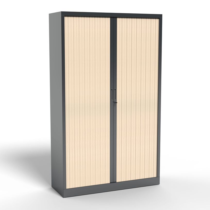3700339995905-Armoire haute à rideaux - L120 x H198 x P43 cm - corps anthracite/rideau érable-P_405247664_2-1