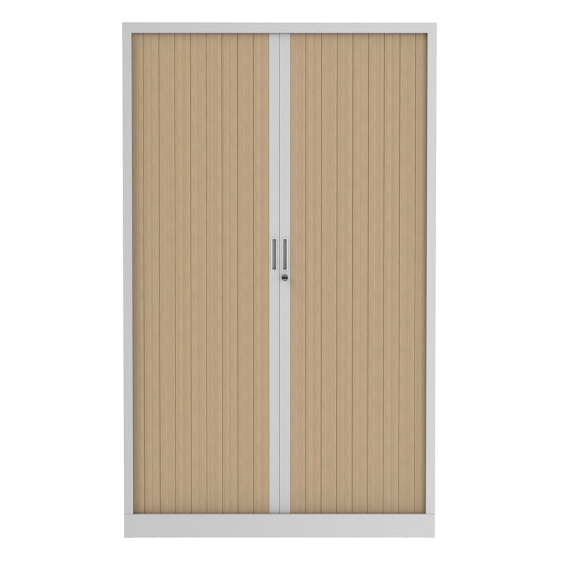 3700339995912-Armoire haute à rideaux - L120 x H198 x P43 cm - corps blanc/rideau chêne-P_405247666_1-0