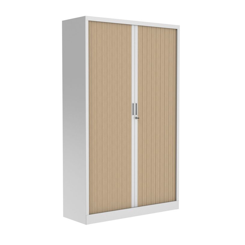 3700339995912-Armoire haute à rideaux - L120 x H198 x P43 cm - corps blanc/rideau chêne-P_405247666_2-1
