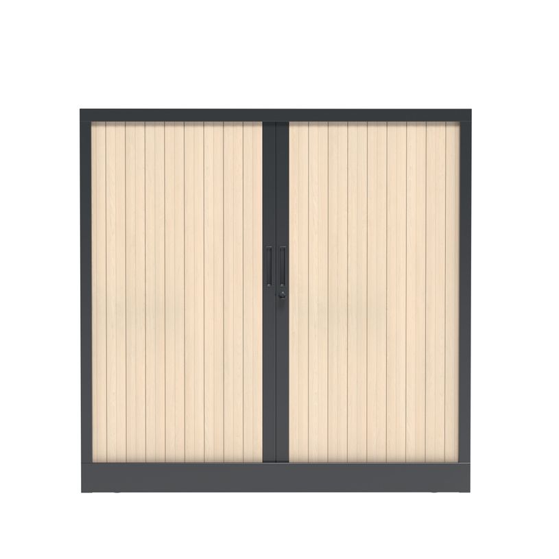 3700339996001-Armoire basse à rideau - L120 x H105 x P43 cm - corps anthracite/rideau érable-P_405247674_2-1