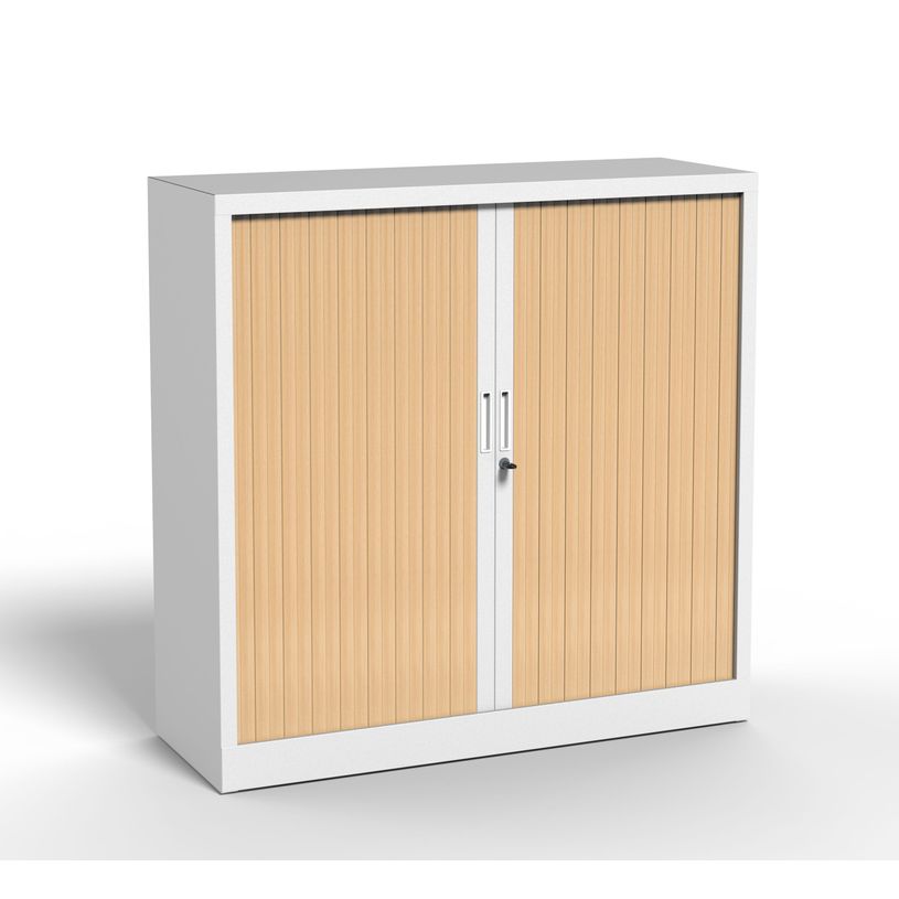 3700339996018-Armoire basse à rideau - L120 x H105 x P43 cm - corps blanc/rideau chêne-P_405247676_1-0