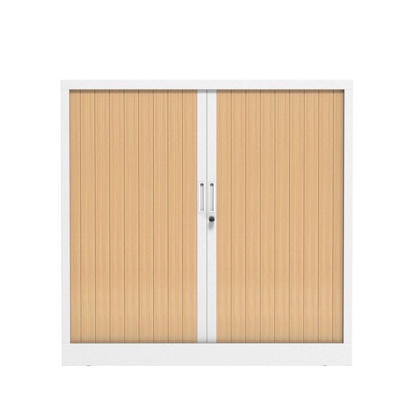 3700339996018-Armoire basse à rideau - L120 x H105 x P43 cm - corps blanc/rideau chêne-P_405247676_2-1