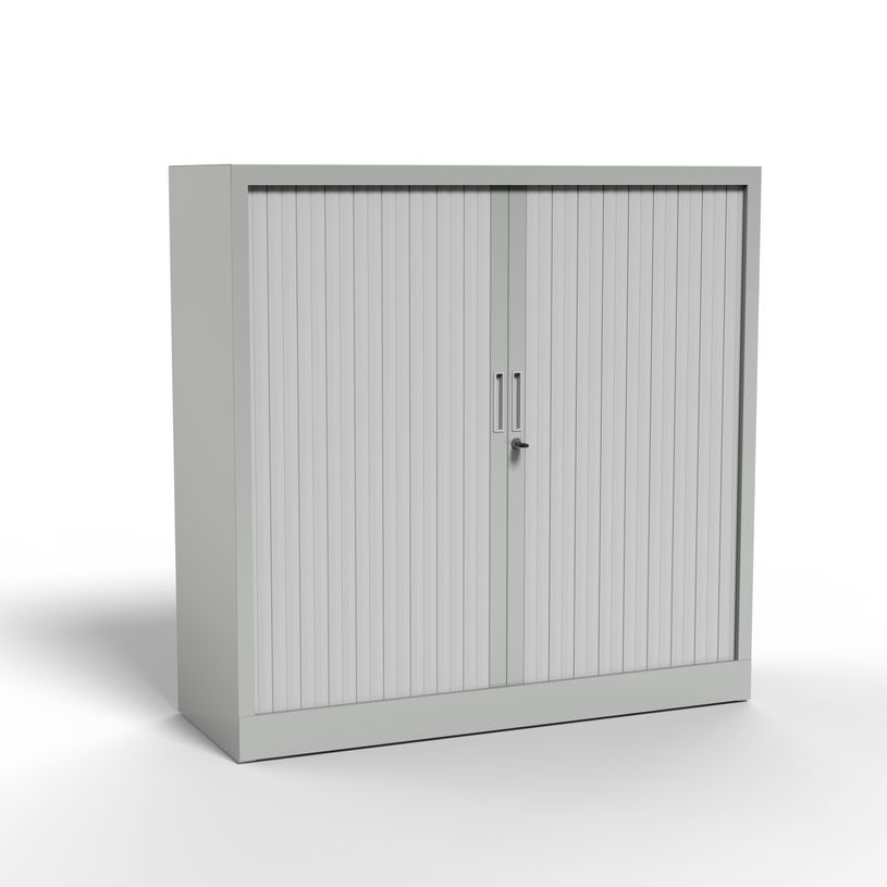 3700339995967-Armoire basse à rideau - L120 x H105 x P43 cm - corps gris clair/rideau gris clair-P_405247679_1-0