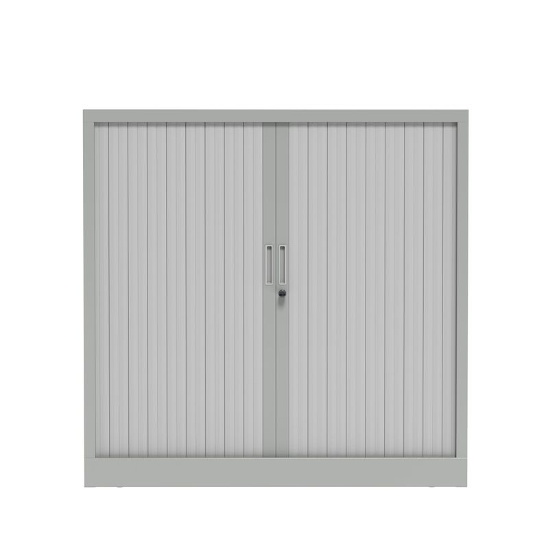 3700339995967-Armoire basse à rideau - L120 x H105 x P43 cm - corps gris clair/rideau gris clair-P_405247679_2-1
