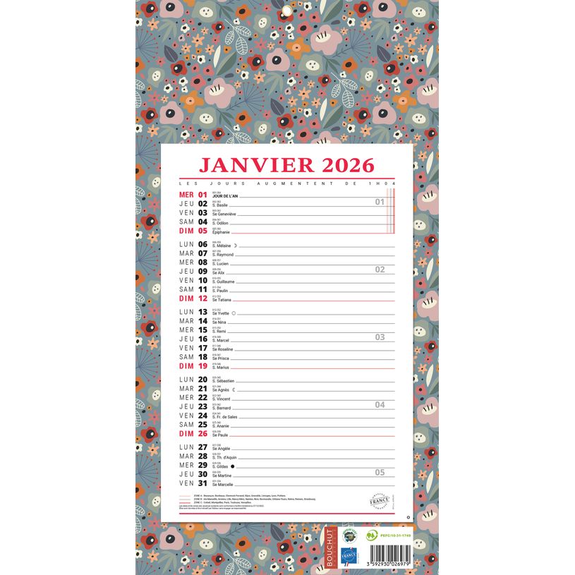 3592930026979-Calendrier bloc mensuel à feuillets année civile BOUCHUT "409 Végétal" 19 x 36 cm Pefc 70 %--0