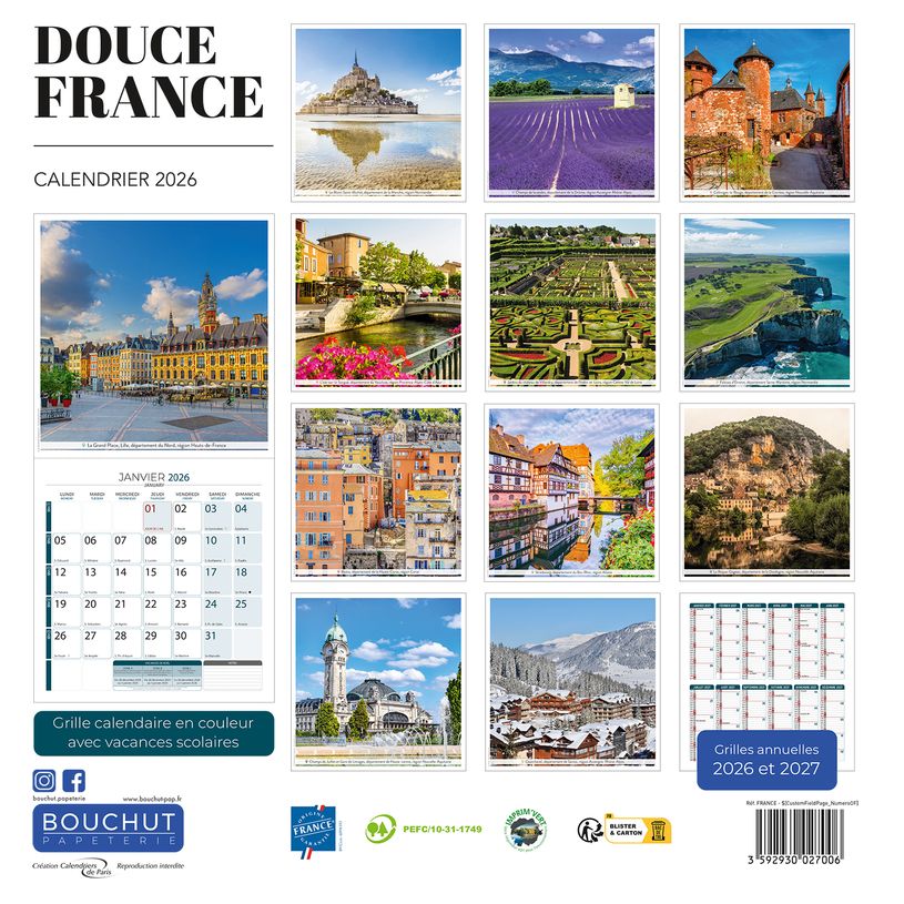 3592930027006-Bouchut Douce France - Calendrier illustré mensuel - 30 x 30 cm--2