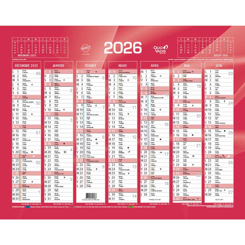 3371010307067-Quo Vadis - Calendrier bancaire 7 mois par face - 33,5 x 43 cm - rouge--0