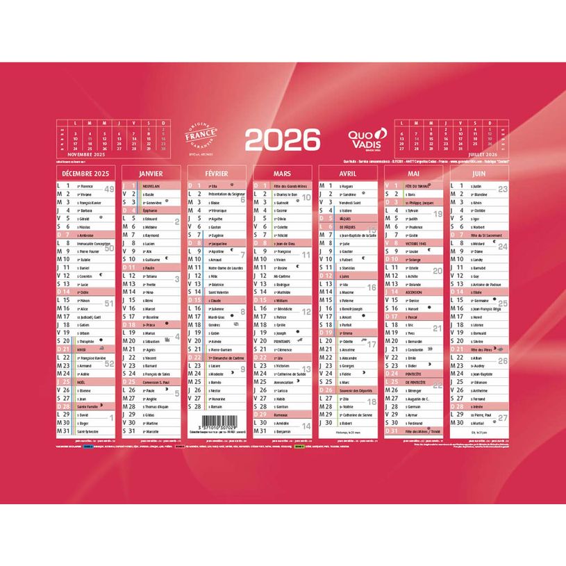 3371010307029-Quo Vadis - Calendrier bancaire 7 mois par face - 13,5 x 18 cm - rouge--0