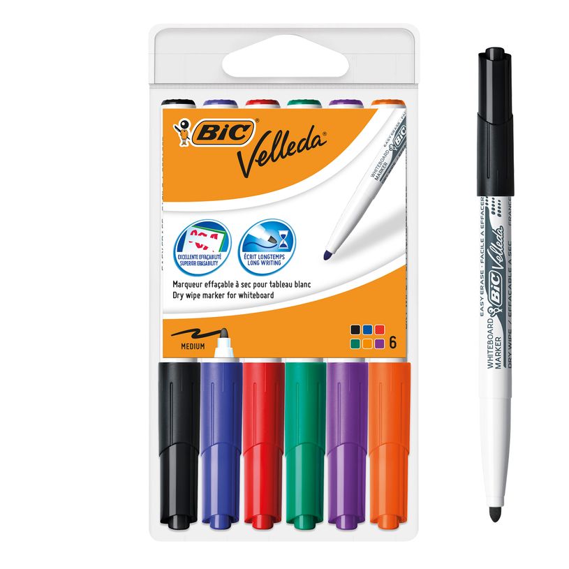 3086120057466-BIC VELLEDA 1741 - Pack de 6 marqueurs effaçables - pointe ogive - couleurs assorties-P_79351091_1-0