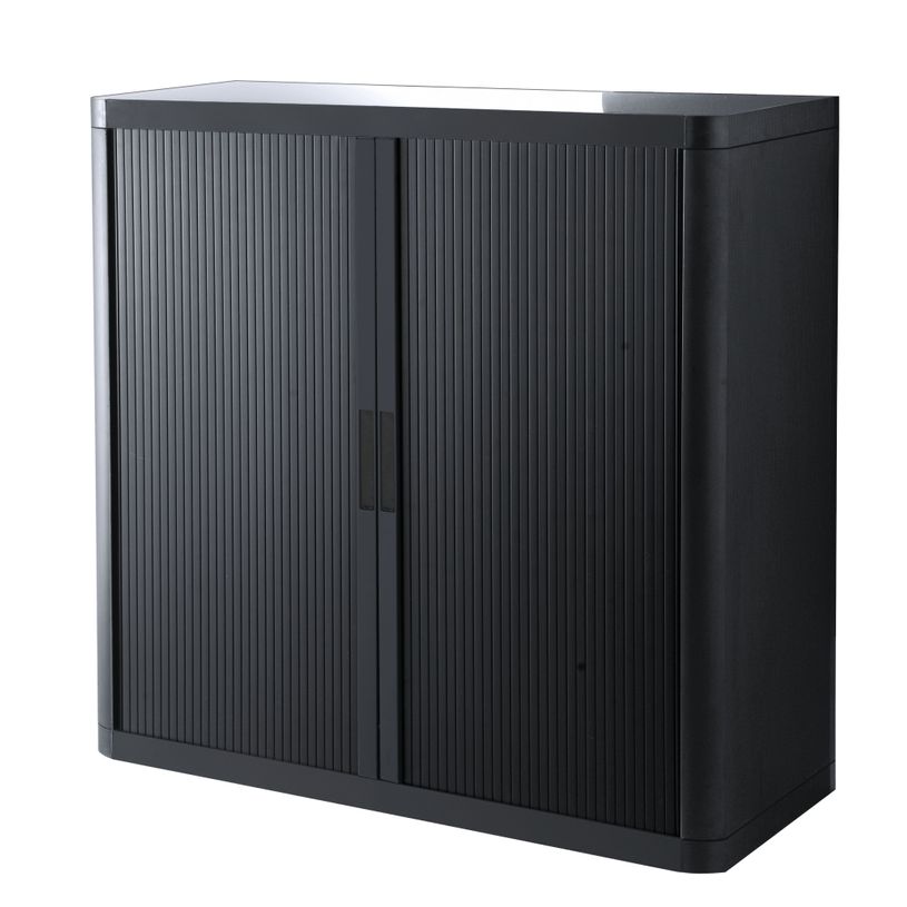 3660141929089-Armoire mi-haute à rideaux EASY OFFICE - 110 x 104 x 41,5 cm - Corps, rideaux et poignée noir--0