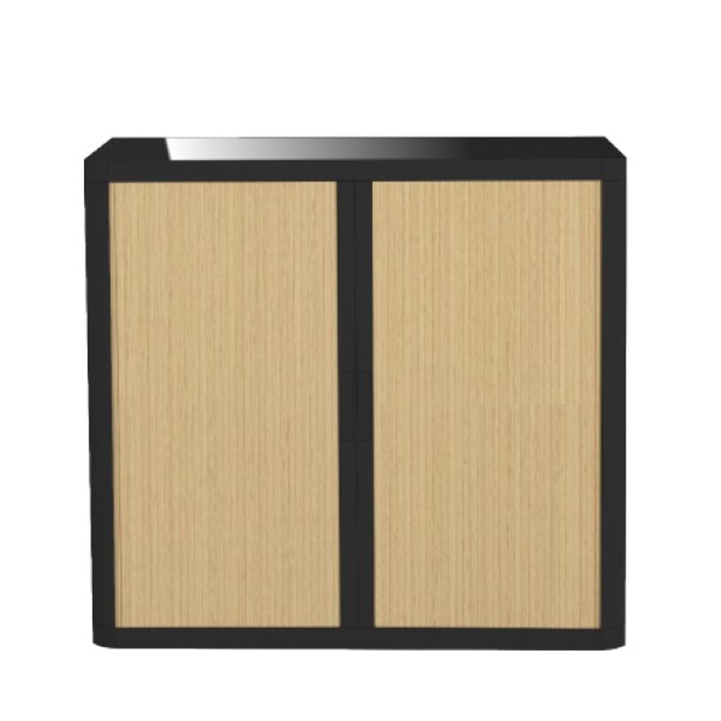 3660141930085-Armoire basse à rideaux EASY OFFICE - 110 x 104 x 41,5 cm - Corps et poignée noir - Ridea-P_79362564_1-0