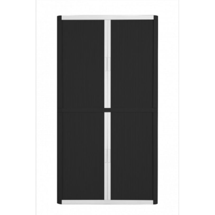3660141930412-Armoire haute à rideaux EASY OFFICE - 110 x 204 x 41,5 cm - Corps et rideaux noir - Poign