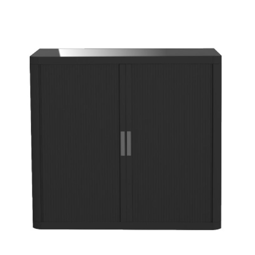 3660141930160-Armoire basse à rideaux EASY OFFICE - 110 x 104 x 41,5 cm - Corps et rideaux noir - Poign