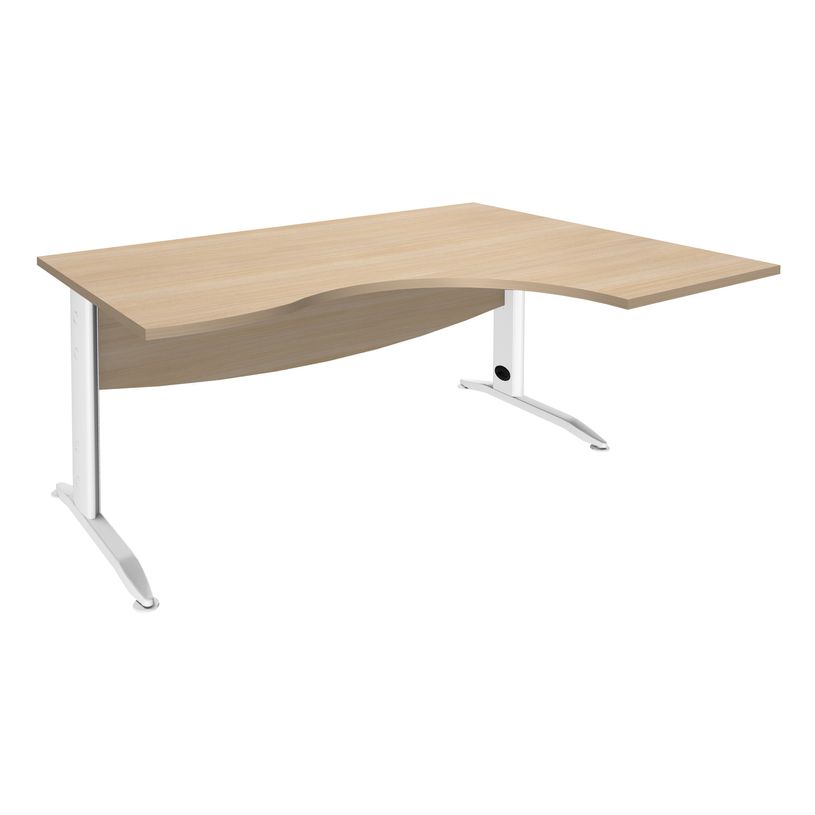 2012348122274-Bureau compact à droite IDRA - L160 cm - Pieds blanc - plateau imitation Chêne clair (Pieds de renfort obligato-P_79376949_1-0
