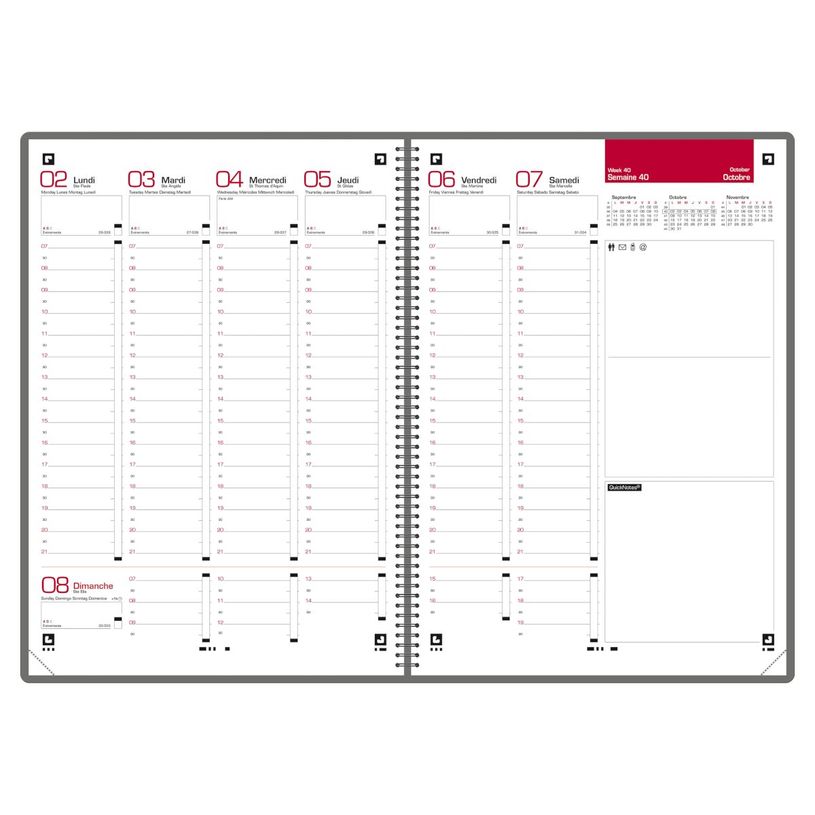 3147287770114-Agenda à élastique Office - 1 semaine sur 2 pages - 21 x 29,7 cm - gris/rouge - Oxford--1