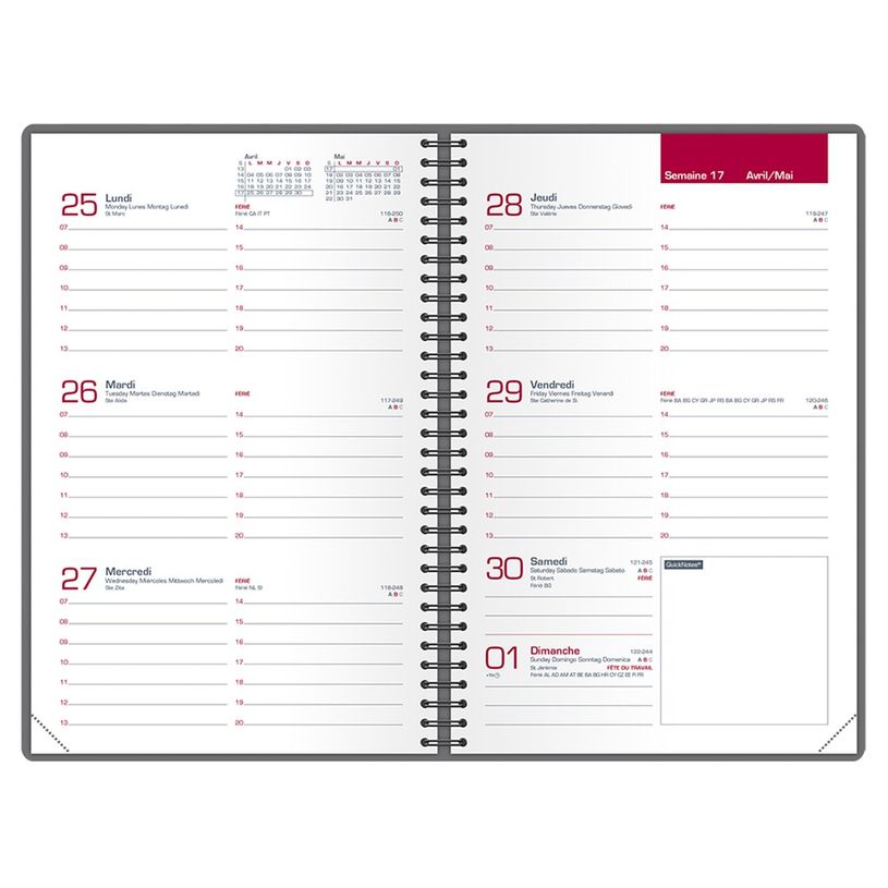 3147284770315-Agenda à élastique Office - 1 semaine sur 2 pages - 10 x 15 cm - gris/rouge - Oxford-P_79380544_2-1