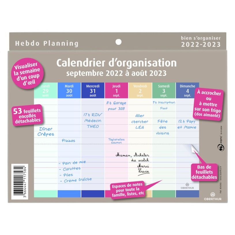 3108729040608-Planning hebdomadaire Bien s'organiser - 23 x 18 cm - Oberthur-P_79395077_1-0