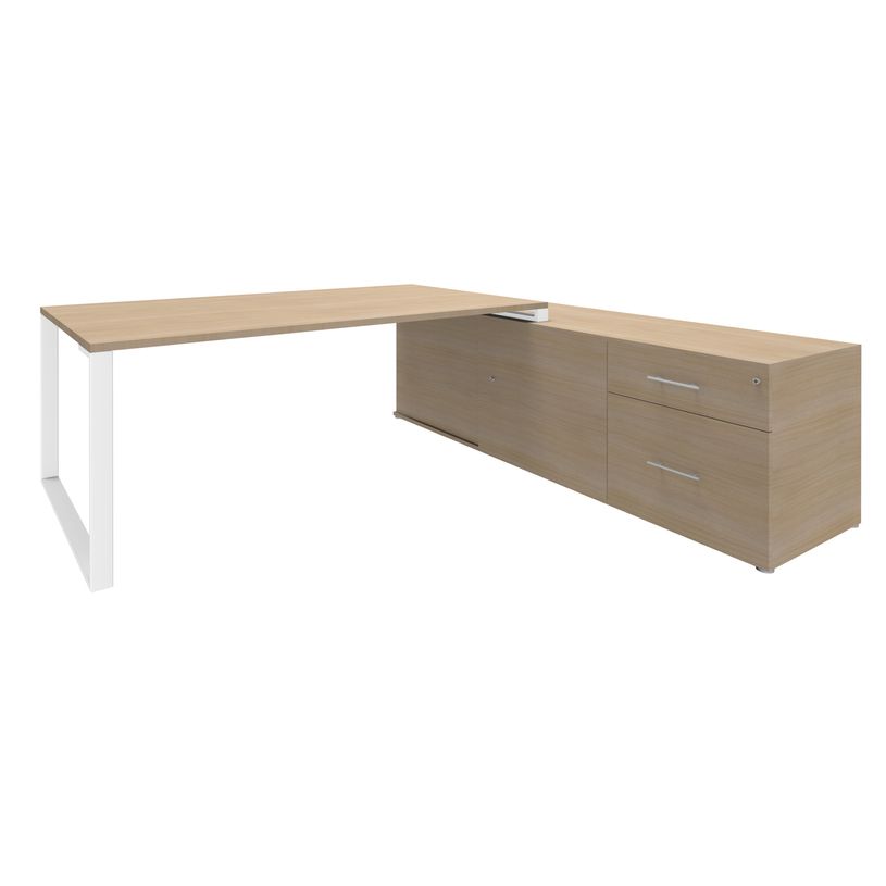 3253310146204-Bureau LOFTER Manager - L180 x P100 x H72,5 cm - console retour à droite (tiroirs) - pieds blanc - p-P_79395836_1-0