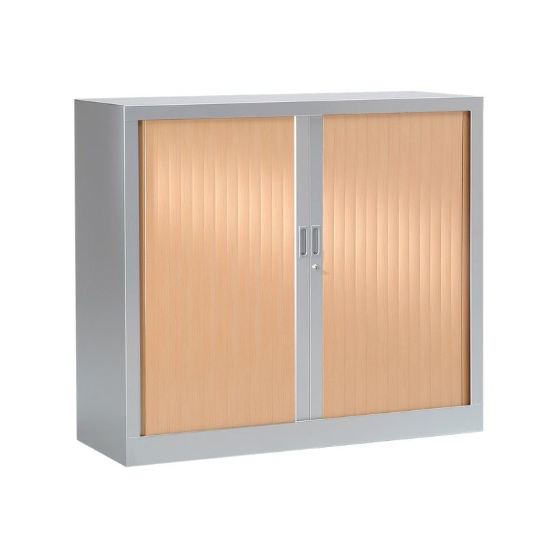 3219095805408-Armoire basse monobloc à rideaux GENERIC - 100 x 120 x 43 cm - aluminium/imitation hêtre-P_79401215_2-0