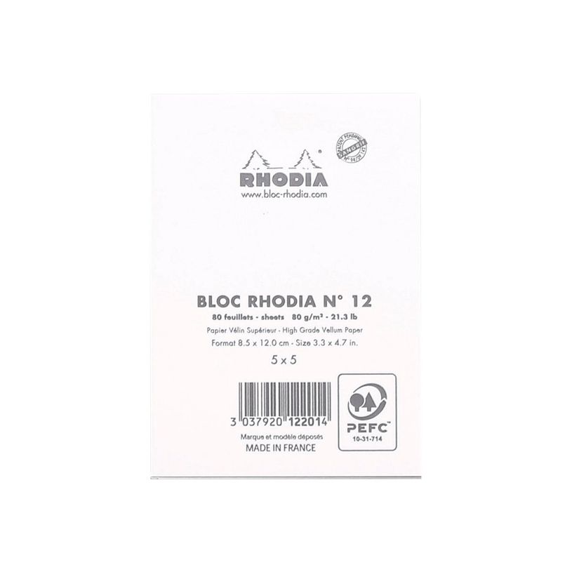 3037920122014-Rhodia - Bloc notes N°12 - A6 - 160 pages - petits carreaux - 80g - blanc-P_79406642_3-1