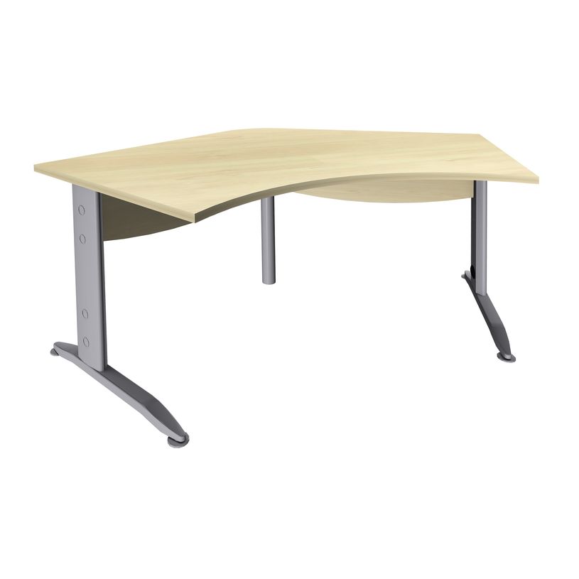 3253310150300-Bureau symétrique 120° IDRA - L185 cm - Pieds aluminium - plateau imitation Erable-P_79408659_1-0