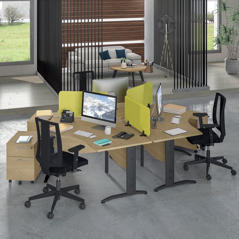 3253310150300-Bureau symétrique 120° IDRA - L185 cm - Pieds aluminium - plateau imitation Erable-P_79408659_5-1