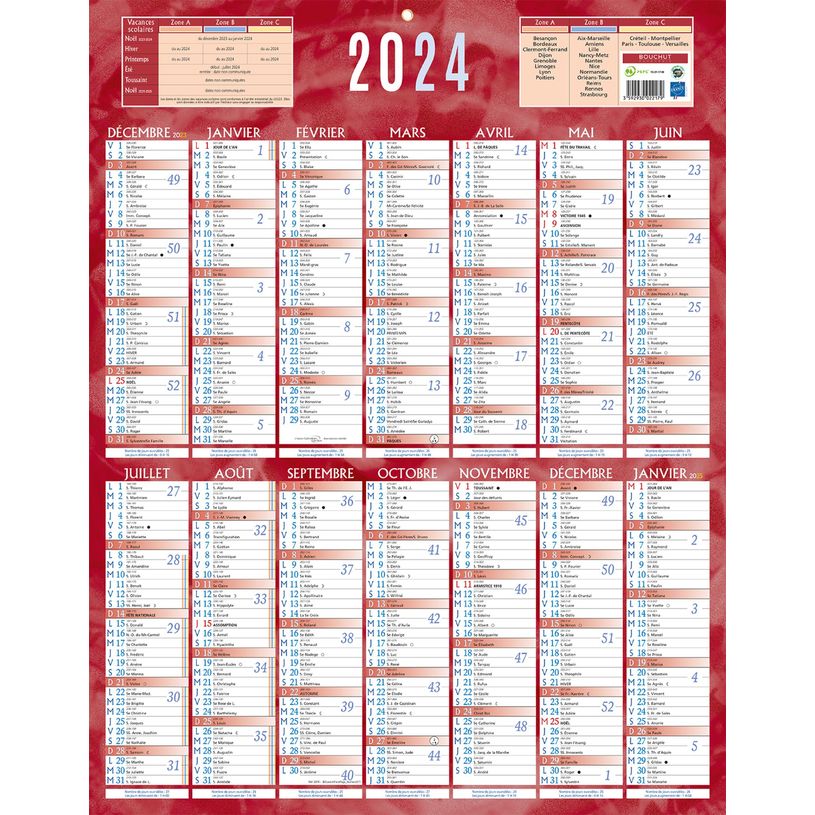 3592930026511-Bouchut 229 - Calendrier bancaire recto 14 mois - 55 x 43 cm - rouge-P_79409612_1-0