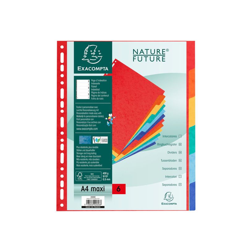 3130630026068-Exacompta Nature Future - Intercalaire 6 positions - A4 Maxi - carte rigide colorée-P_79417619_1-0