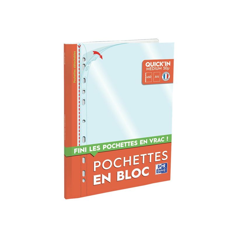 3045050354403-Oxford - 60 Pochettes perforées Quick'in - A4 - polypropylène 5/100e lisse Incolore-P_79419096_1-0