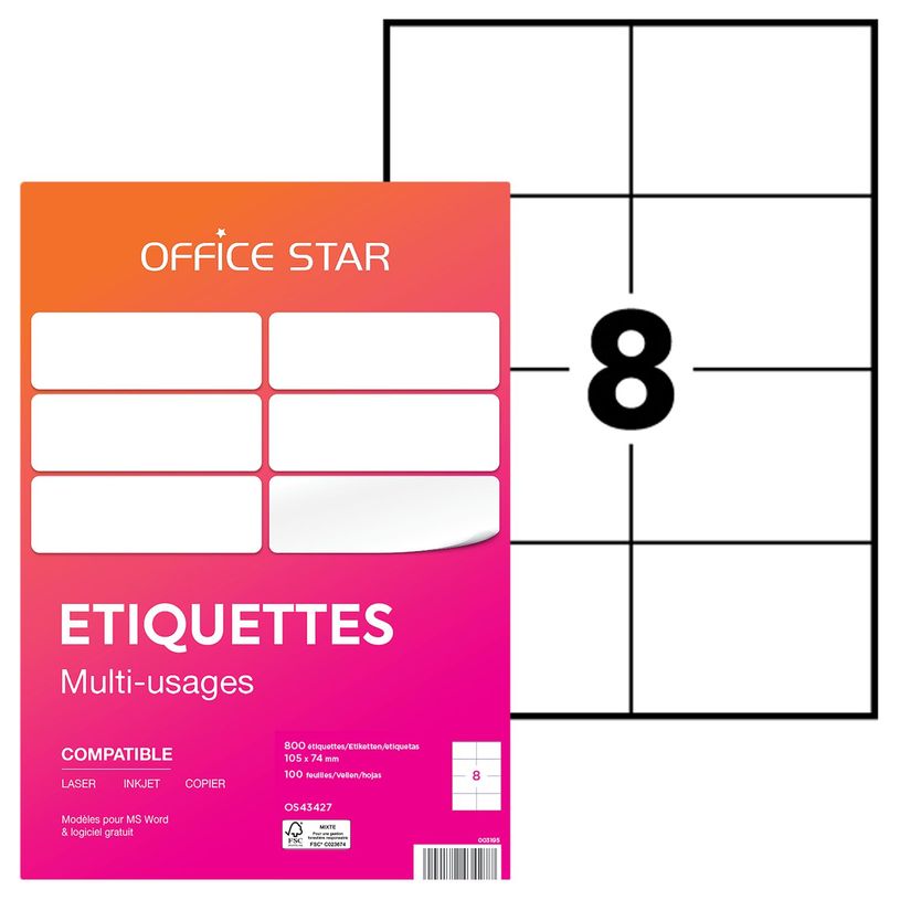 4004182434277-Office Star - 800 Étiquettes multi-usages blanches - 105 x 74 mm - réf OS43427-P_79427618_2-0