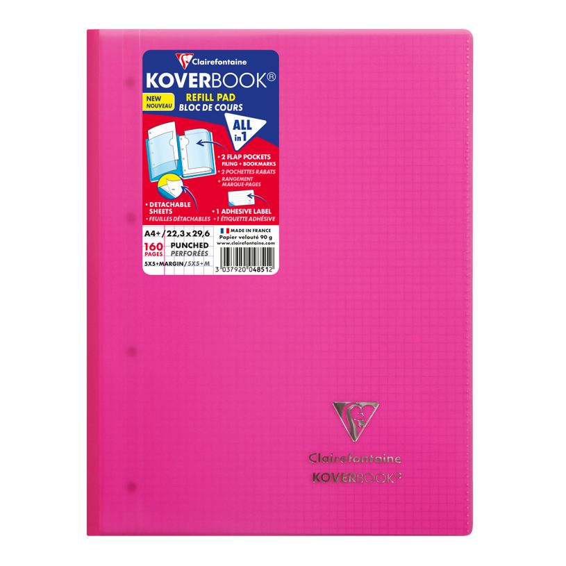 3037920048512-Clairefontaine Koverbook - Bloc de cours agrafé A4+ - 160 pages détachables perforées - petits carreaux (5x5 mm) - disponib-P_79443877_7-3