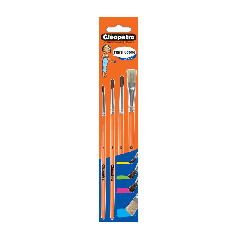 3134725013131-Cléopâtre - Pack de 3 pinceaux poil de poney N° 4, 8, 12 + 1 brosse n°10 en soie de por-P_79444629_3-2
