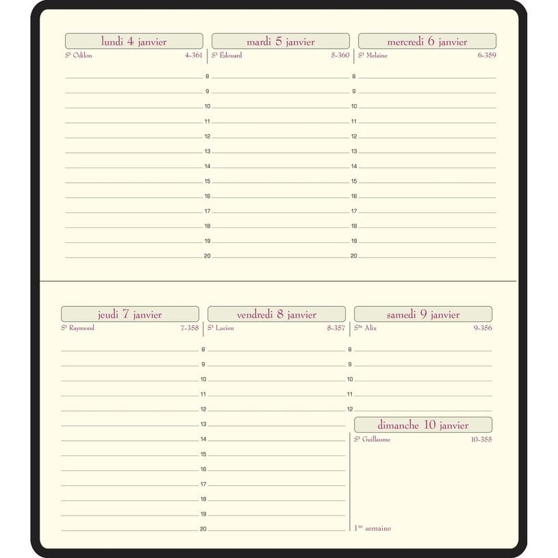 3660942001922-Agenda de poche Cassandra Temporel 16 - 1 semaine sur 2 pages - 8,5 x 16 cm - disponible dans différentes cou--3