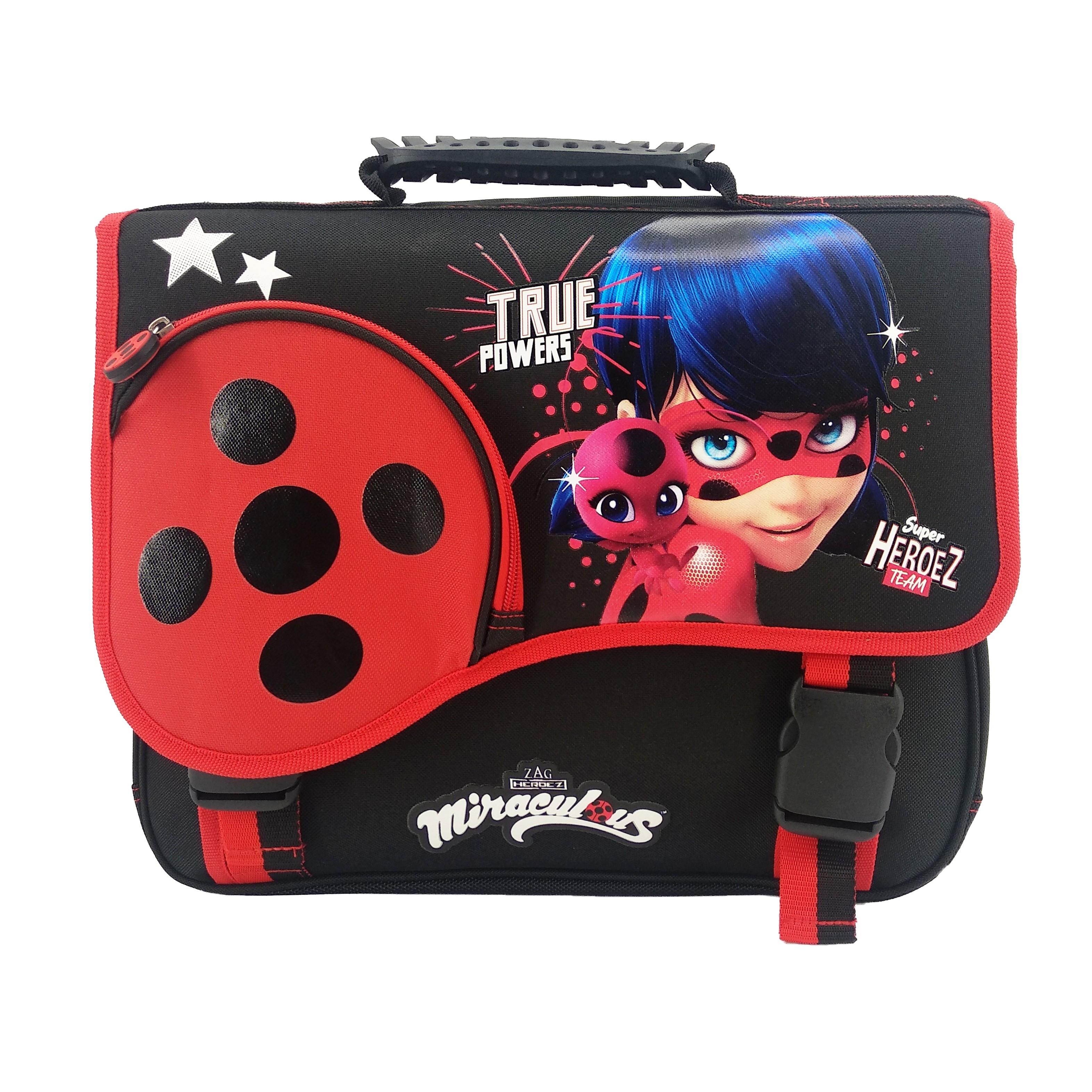 Cartable Miraculous 38 cm 2 compartiments noir et rouge