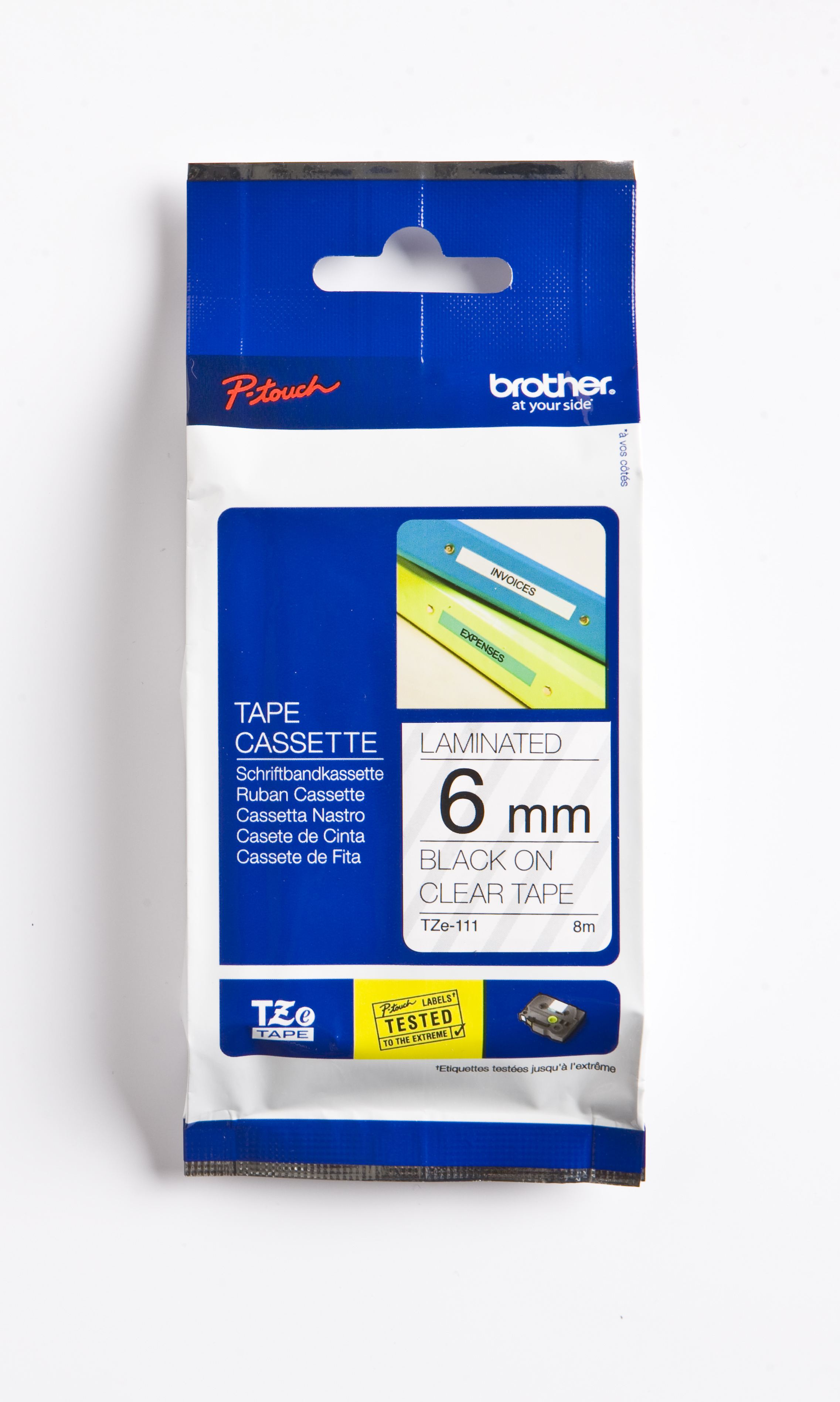 Brother TZe111 - Ruban d'étiquettes auto-adhésives - 1 rouleau (6 mm x 8 m)  - fond transparent